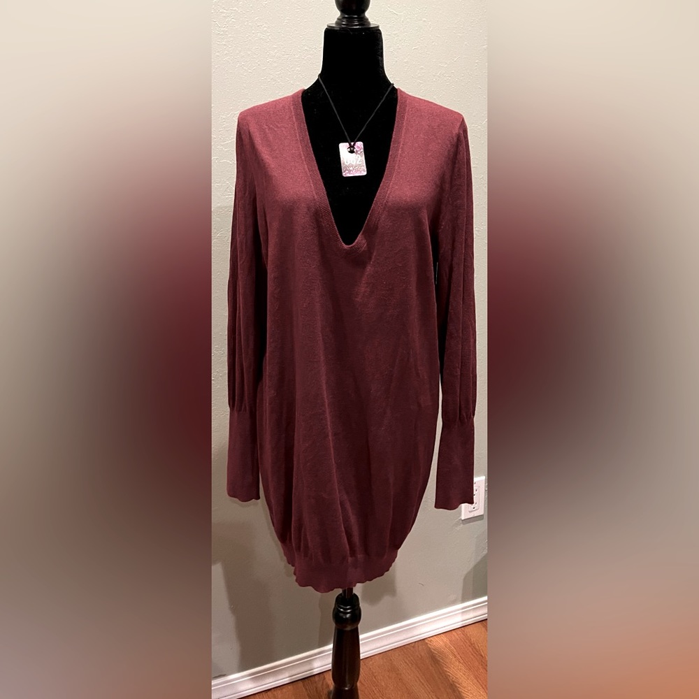Moda international, cashmere and cotton XL, dark maroon tunic sweater